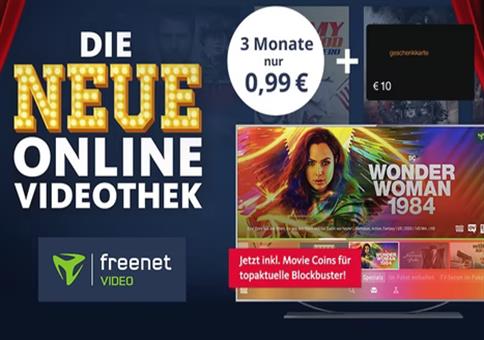 3 Monate Freenet Video für 0,99€ + 10€ Amazon Gutschein