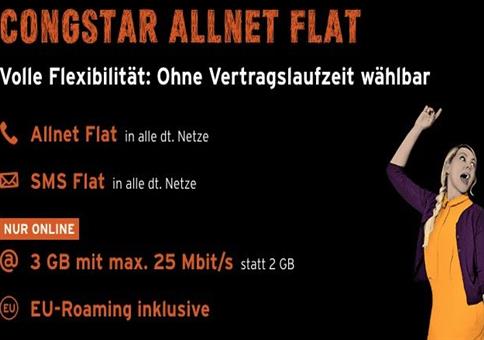 3 Monate Congstar Allnet-Flat mit 3GB komplett gratis 