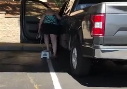 Wie steigt ein Amerikaner in seinen fetten Pickuptruck ein?