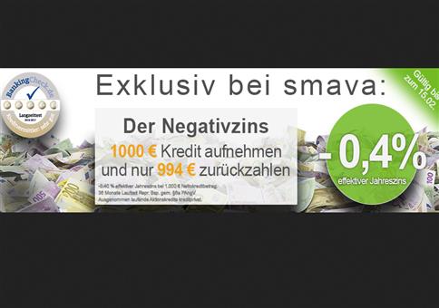 WOW: 1.000€ Kredit mit 0,4% Negativzins!