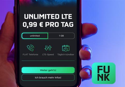 o2 Tarif von Freenet FUNK - unlimited LTE Max. 0,99€/Tag
