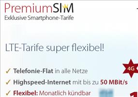 PremiumSIM LTE-Tarife günstig und ohne Vertragslaufzeit