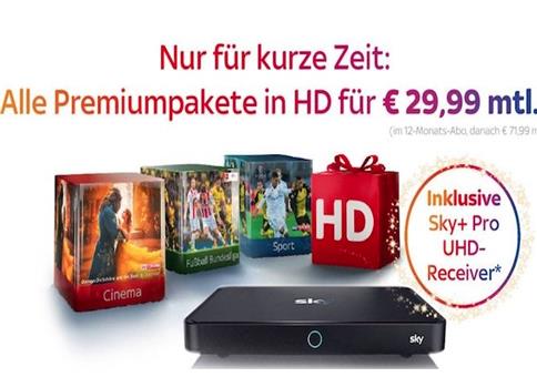 TOP! Sky komplett (Starter, Buli, Sport, Cinema) nur 29,99€ mtl.