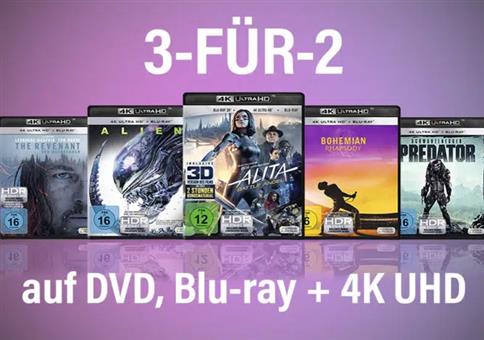 3-für-2-Aktion: DVDs, Blu-Rays & 4K UHD Blu-rays bei Amazon