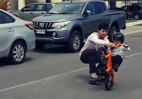 Wheelie lernen mit Papas Hilfe