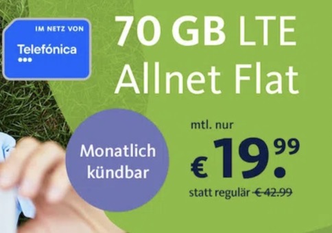 o2 Allnet-Flat mit 70GB LTE für 19,99€ mtl.