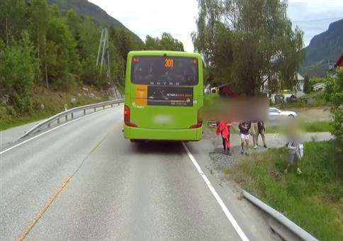 Das war knapp: Vom Schulbus direkt über die Straße