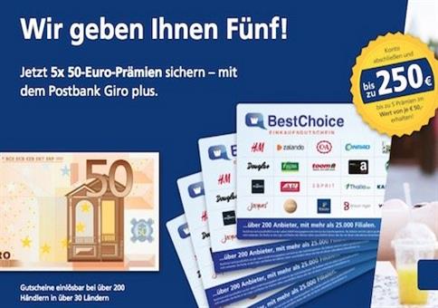 Bis zu 250€ Prämie für Postbank Girokonto