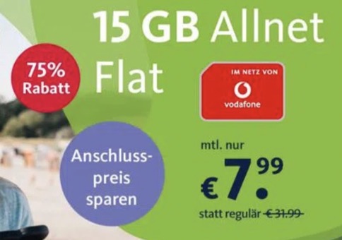 🔥 Vodafone Allnet-Flat mit 15GB LTE50 für 7,99€ mtl. 