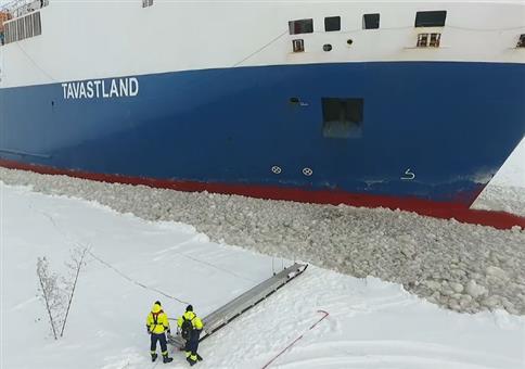 Noch schnell auf das Containerschiff aufspringen