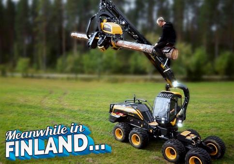 Rodeo auf einer Baumfällmaschine