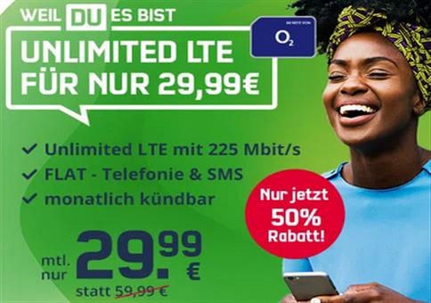 o2 Free Unlimited LTE Max für 29,99€ mtl.