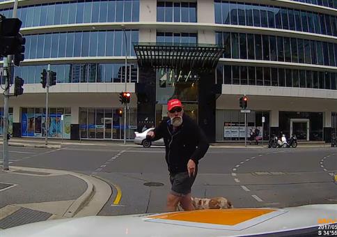 Wütenden Fußgänger trifft das Instant Karma