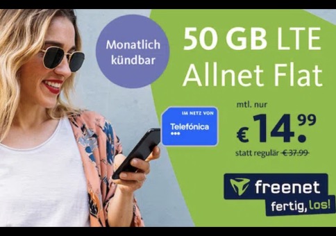 🔥 o2 Allnet-Flat mit 50GB LTE für 14,99€ – monatlich kündbar