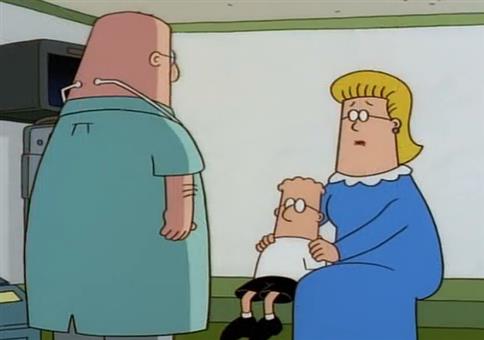 Der kleine Dilbert mit Mama beim Kinderarzt