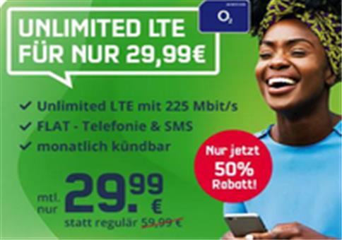 o2 Allnet Flat mit Unlimited LTE für 29,99€ mtl.