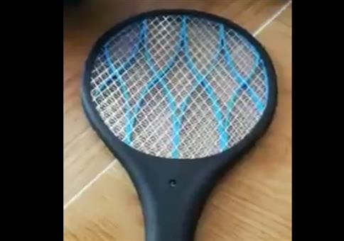 Stromfliegenklatsche auf dem Mülleimer