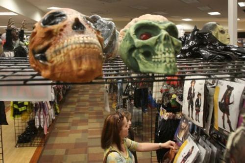 BURBANK, CA - OCTOBER 21:  A Halloween Adventure store, located in a defunct Circuit City consumer electronics store building, sells costumes, props and accessories for Halloween revelers on October 21, 2009 in Burbank, California. Shoppers are predicted to spend an average of $56.31 on holiday merchandise, down from $66.54 a year ago. That would bring the total Halloween spending to about $4.75 billion. Last year brought in $5.77 billion. Halloween Adventure is a national chain of temporary Halloween merchandise stores that open each year for the Halloween buying season.  (Photo by David McNew/ Getty Images)