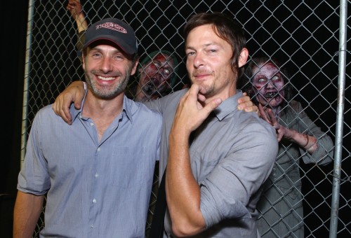SAN DIEGO, CA - JULY 13: Actors Andrew Lincoln (L) and Norman Reedus attend "The Walking Dead" 100th Issue Black-Carpet event powered by Hyundai and Future US at PETCO Park on July 13, 2012 in San Diego, California.  (Photo by Alexandra Wyman/Getty Images for Hyundai)